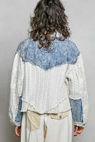 POL Patchwork Twill Button-Up Shirt in Denim Multi