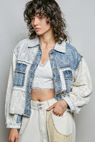 POL Patchwork Twill Button-Up Shirt in Denim Multi