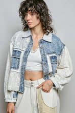 Load image into Gallery viewer, POL Patchwork Twill Button-Up Shirt in Denim Multi
