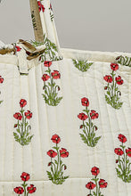 Load image into Gallery viewer, POL Jumbo Quilted Cotton Drawstring Tote Bag in Ivory Multi
