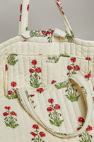 POL Jumbo Quilted Cotton Drawstring Tote Bag in Ivory Multi