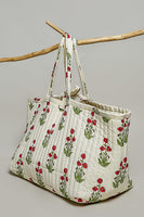 POL Jumbo Quilted Cotton Drawstring Tote Bag in Ivory Multi