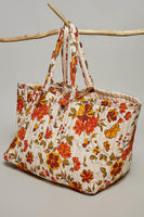 POL Jumbo Quilted Cotton Drawstring Tote Bag in Cream Multi