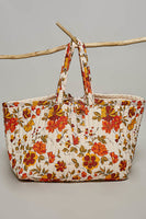 POL Jumbo Quilted Cotton Drawstring Tote Bag in Cream Multi