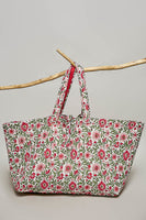 POL Jumbo Quilted Cotton Drawstring Tote Bag in Pink Multi