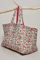 POL Jumbo Quilted Cotton Drawstring Tote Bag in Pink Multi