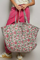 POL Jumbo Quilted Cotton Drawstring Tote Bag in Pink Multi