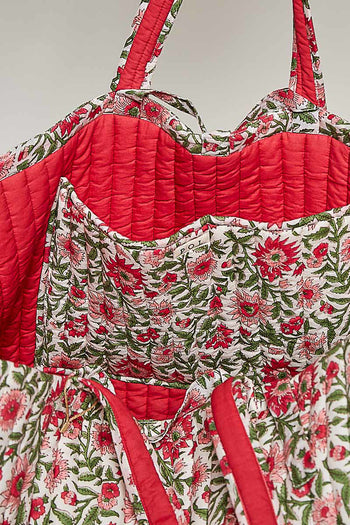 POL Jumbo Quilted Cotton Drawstring Tote Bag in Pink Multi