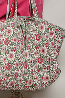 POL Jumbo Quilted Cotton Drawstring Tote Bag in Pink Multi