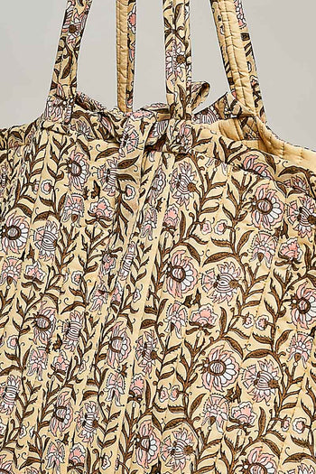 POL Jumbo Quilted Cotton Drawstring Tote Bag in Honey Multi