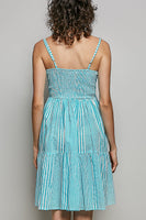 POL Contrasting Vertical Stripe Mini Dress in Aqua Multi