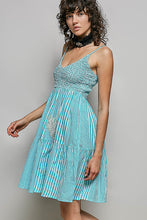 Load image into Gallery viewer, POL Contrasting Vertical Stripe Mini Dress in Aqua Multi
