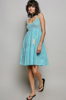 POL Contrasting Vertical Stripe Mini Dress in Aqua Multi