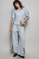 POL Cotton Embroidered Top in Sky Multi