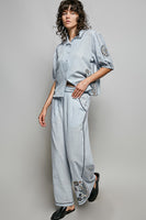 POL Cotton Embroidered Pants in Sky Multi