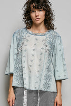 Load image into Gallery viewer, POL Artisan Embroidered Relaxed Blouse in Denim Blue
