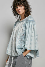 Load image into Gallery viewer, POL Artisan Embroidered Relaxed Blouse in Denim Blue
