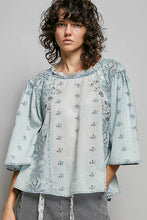 Load image into Gallery viewer, POL Artisan Embroidered Relaxed Blouse in Denim Blue
