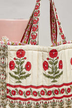 Load image into Gallery viewer, POL Hand Block Print Quilted Cotton Tote Bag in Cream Multi

