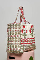 POL Hand Block Print Quilted Cotton Tote Bag in Cream Multi