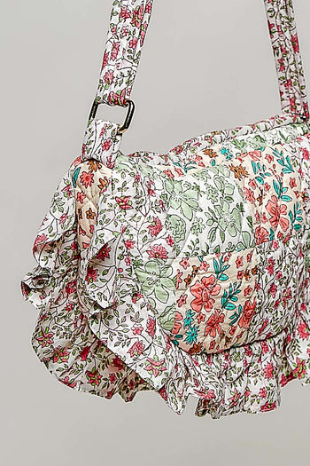 POL Ruffle Trim Quilted Cotton Crossbody Bag in Ivory Multi