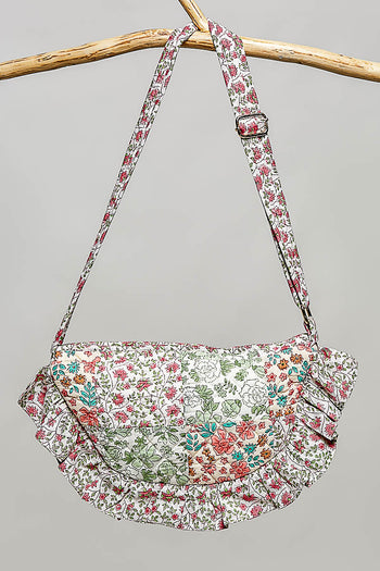 POL Ruffle Trim Quilted Cotton Crossbody Bag in Ivory Multi
