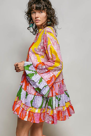 POL Mixed Floral Print High Low Dress in Pink Multi