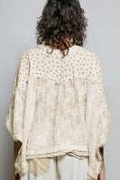 POL OVERSIZED Textured Floral Print and Lace Poncho Top in Pink Multi