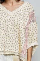 POL OVERSIZED Textured Floral Print and Lace Poncho Top in Pink Multi