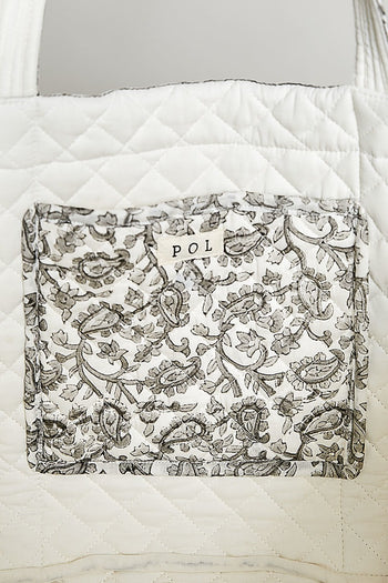 POL Quilted Floral Tote Bag in Ivory/Grey Multi