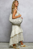 POL Quilted Floral Tote Bag in Ivory/Grey Multi