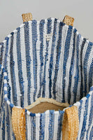 POL Multi Color Striped Weaved Tote with Jute Details in Ivory/Denim