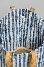 Load image into Gallery viewer, POL Multi Color Striped Weaved Tote with Jute Details in Ivory/Denim
