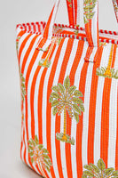 POL Quilted Jumbo Woven Tote in Orange Stripe