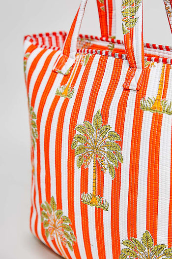 POL Quilted Jumbo Woven Tote in Orange Stripe