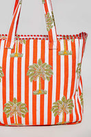 POL Quilted Jumbo Woven Tote in Orange Stripe