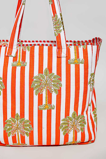 POL Quilted Jumbo Woven Tote in Orange Stripe