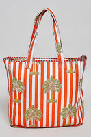 POL Quilted Jumbo Woven Tote in Orange Stripe