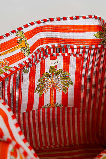 POL Quilted Jumbo Woven Tote in Orange Stripe