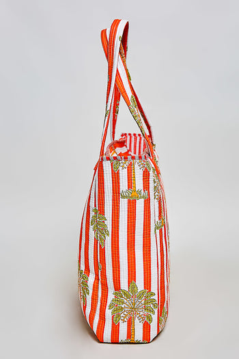 POL Quilted Jumbo Woven Tote in Orange Stripe