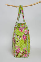POL Mixed Print Quilted Velvet Tote in Lime