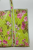 POL Mixed Print Quilted Velvet Tote in Lime
