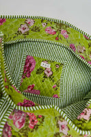 POL Mixed Print Quilted Velvet Tote in Lime