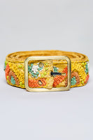 POL Embroidered Fabric Belt in Honey Multi