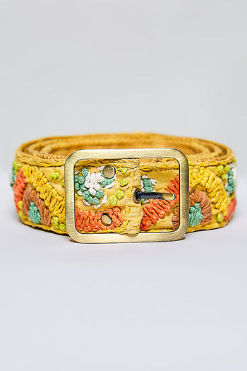 POL Embroidered Fabric Belt in Honey Multi