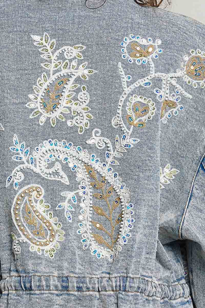 POL Sequin and Embroidery Detailed Jacket in Denim – June Adel