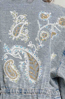 POL Sequin and Embroidery Detailed Jacket in Denim
