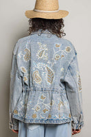 POL Sequin and Embroidery Detailed Jacket in Denim