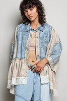 POL Vintage Embroidered Denim Shirt in Denim
