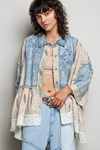 POL Vintage Embroidered Denim Shirt in Denim